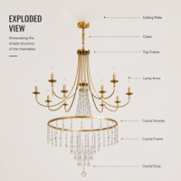 Lustre en cristal de style américain de luxe pour restaurant, salon, hall, villa, mariage, en fer forgé