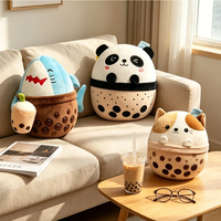 Peluche géante Ours Boba mignon, coussin super doux sur le thème du Bubble Tea, avec logo personnalisé pour les boutiques de cadeaux et les promotions de marques
