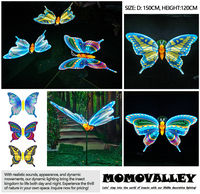 Momovalley Papillon géant lumineux LED de 150 cm avec ailes mobiles, décoration de jardin extérieur, décoration de paysage, décoration de fête printemps-été