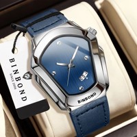 Jam Tangan Pria BINBOND B760 Mewah Bercahaya, Kulit, Bisnis, Quartz, Tahan Air, Kalender Otomatis