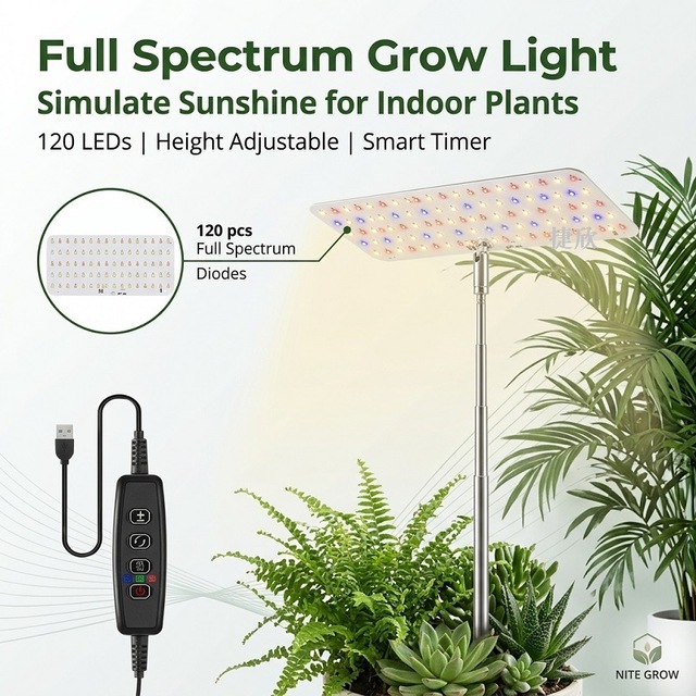 Full-spectrum LED Plant Grow Light Adjustable Brightness Color Temperature Smart Timer IP65 High Efficiency Lighting