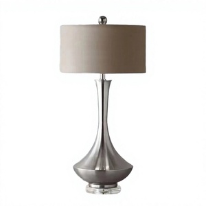 Decorative Modern Metal Table <b>Lamp</b> Fabric Shade LED <b>USB</b> Powered Dimmable Knob Switch Cylindrical Shade for Living Room - Product Image 4