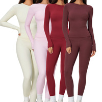 TZ8519-12 Nouveaux ensembles de yoga 2 pièces brossés pour femmes avec haut à manches longues et leggings taille haute sculptants et rehausseurs de fessiers