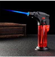 Briquet torche au butane rechargeable classique en plastique multicolore en gros, flamme réglable, mini briquet en plastique pour cigares et cigarettes
