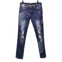 Men's Elastic Printed Skinny Jeans, Slim Denim Pants