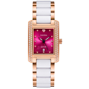 Orologio da Donna Caluola al Quarzo ODM/OEM, Cinturino in Acciaio Inox e Ceramica 18mm, Vetro Zaffiro, Design Semplice Quadrato - Product Image 3