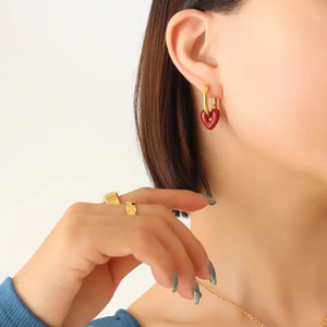 Collar con Colgante de Corazón <span class=keywords><strong>en</strong></span> Esmalte Dorado y Cobre, Estilo Moderno para Año Nuevo, Ligero, de Lujo, Simple, Combinable con Todo, Cadena Deportiva - Product Image 5