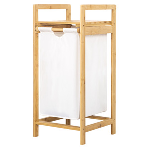 Laundry Hamper Bamboo <b>Frame</b> <b>Canvas</b> Bag Storage Rack <b>For</b> Dirty Clothes Bathroom Organizer Standing Type Rectangle Shape - Product Image 5