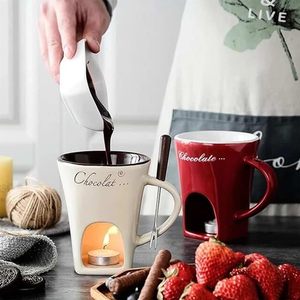 Mug à fondue <span class=keywords><strong>au</strong></span> chocolat en céramique avec chauffe-bougie, mini-coupelle pour chocolat chaud, <span class=keywords><strong>fromage</strong></span>, dessert - Product Image 3