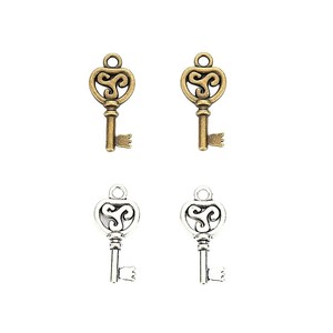 Pendentif Breloque Cœur Filigrane avec Nœud et Clé Squelette en Alliage Bronze Antique et Argent pour Cartes d'Invité de Mariage Steampunk - Product Image 2