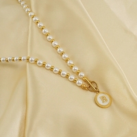 Collar de Moda con Letra de Concha de Perla y Oro para Mujer, Collar de Acero Inoxidable con Dije, Accesorios de Diseño al por Mayor