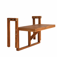 Table pliante suspendue en bois d'acacia pour balustrade de balcon, table de terrasse réglable, gain de place, pour patio extérieur et véranda