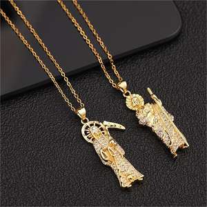 Joyería de moda Collar Encantos 18K Dijes De Oro Laminado Chapado en oro Colgante religioso San Judas Tadeo Jude Santa Muerte - Product Image 2