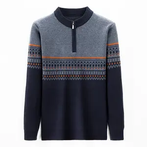 Sweater Rajut Pria Musim Dingin Musim Gugur Kustom Sweter Jacquard Norwegia Rajutan Lengan Panjang Pullover Nyaman