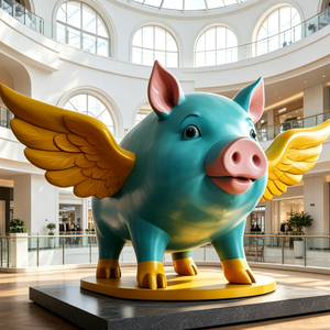Scultura di Maiale Volante Personalizzata, Grande Opera d'Arte in Vetroresina per Spazi Pubblici - Product Image 3