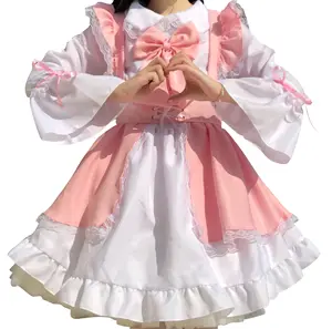 Men Women Maid Outfit Anime Sexy Pink Black White Apron Dress Sweet Gothic Lolita Dresses Cosplay Costume