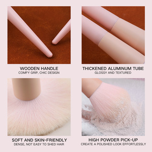 แปรงปัดแป้งฝุ่นแบบกล่องสีชมพู ขนแปรงนุ่ม ด้ามไม้ แปรงแต่งหน้าคอนทัวร์ใบหน้า ขายส่ง - Product Image 1