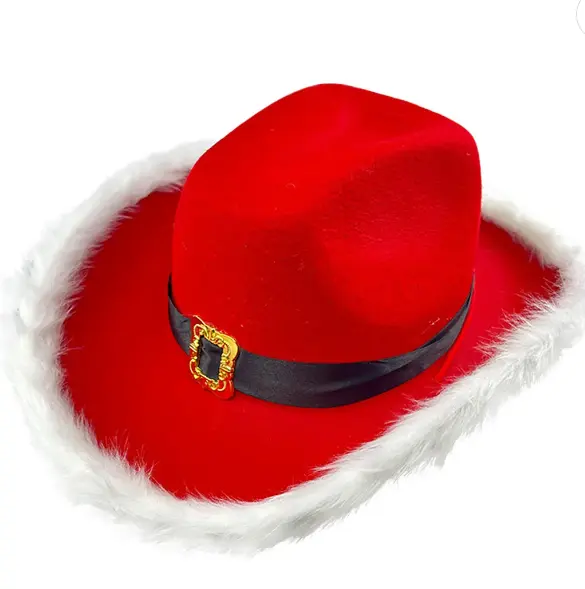 Neuer Weihnachtsmütze roter Weihnachtsmann-Hüte Cowboy-Hut mit Weihnachtsfeder für Erwachsene