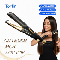 Lisseur et boucleur professionnel en céramique Torlin pour salon, plaques finition or 230°C, cordon 2,5 m, arrêt automatique, chauffage MCH 65W