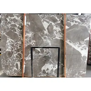 Cheap stone slab price floor tiles white fusion veins brown marble and granite