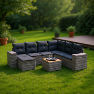 Conjunto de Sofás de Jardín de Ratán Gris Oscuro, 6 Plazas, Diseño Contemporáneo para Exteriores - Product Image 2