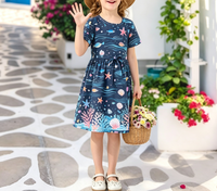 Robe d'été pour filles à manches courtes imprimée, motif floral, coupe trapèze, impressions personnalisées, fabricant et fournisseur OEM ODM en gros