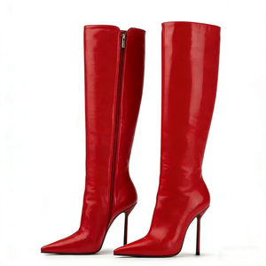 Bottes hautes pour femme, grande taille 44, style personnalisé, couleur unie, talons aiguilles sexy, talons fins, fermeture éclair latérale, bottes longues - Product Image 2