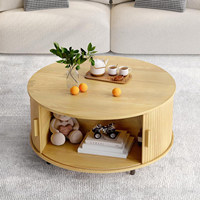 Table basse ronde en bois massif pour le salon avec rangement, meubles de luxe légers, table basse de style américain vintage