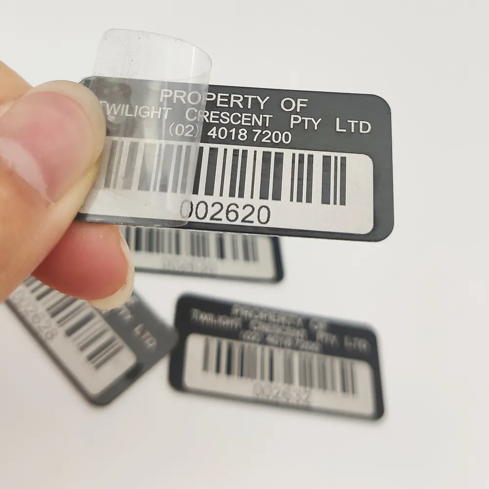 Custom metal asset barcode tag label serial numbers self adhesive asset tag