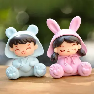 Seated Little Girl Boy Wearing pajamas Miniature Toy Ornament Figurines Car Charm Cake Table Charm DIY Findings Decorations