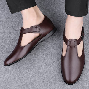 Sandales pour hommes, chaussures habillées uniformes, Oxford Derby, chaussures de cérémonie, chaussures de travail, chaussures d'extérieur, chaussures en cuir de vache véritable, ajourées, respirantes, à bout ouvert, pour l'été - Product Image 5