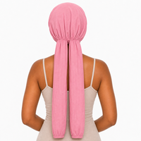 Bonnet de nuit double tube pour femme, en polyester respirant, avec large bande, pour cheveux longs