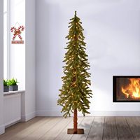 Pohon Natal Artifisial Cedar Hickory 4-6 kaki dengan Lampu Terang, Ujung Daun yang Lebat, Alas Plat Logam, Warna Hijau