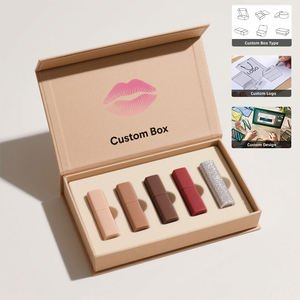 Riciclabile Design personalizzato fatto a mano oro timbratura scatola magnetica personalizzata rossetto Set lucidalabbra pacchetto per confezione regalo - Product Image 1
