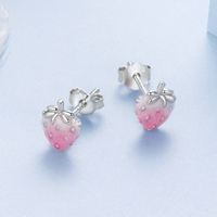 Boucles d'oreilles clous fraise en argent sterling 925, émail rose dégradé, plaqué rhodium or blanc, bijoux cadeau pour femme, idéal pour les fêtes BSE1189