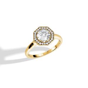 Nuevo anillo de oro amarillo de circón de corte redondo de moda con joyería de compromiso de lujo chapado en rodio para mujer para fiesta - Product Image 3