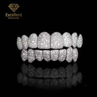 Grillz Moissanite Personnalisés de Qualité Supérieure en Argent Sterling 925, Entièrement Pavés, Style Hip Hop Iced Out, Bijoux Dentaires 8 Dents Supérieures 8 Dents Inférieures pour Hommes et Femmes