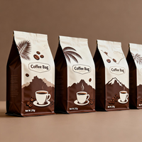Sacs d'emballage pour grains de café à fond plat, imprimés sur mesure, de qualité alimentaire, anti-odeur, avec valve et fermeture éclair, pochette à café autoportante