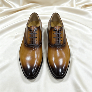 Chaussures Oxford pour hommes de style italien, chaussures habillées en cuir marron clair sur mesure pour hommes, chaussures de mariage d'été pour le marié - Product Image 3