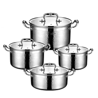 Ensemble de casseroles en acier inoxydable martelé 8 pièces de qualité supérieure avec couvercles en verre trempé, casseroles polies pour restaurant
