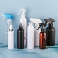 Bouteilles rondes en PET ambrées de 1L, 28/410, avec pulvérisateur à gâchette brun foncé, pour le nettoyage, l'emballage de produits de salle de bain et l'huile corporelle