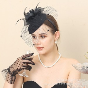MADESHINE 1920s estilo <span class=keywords><strong>Ascot</strong></span> encaje gorra té fiesta flor Clip tocado con velo pluma para fiesta carreras de caballos Fascinator sombrero - Product Image 2