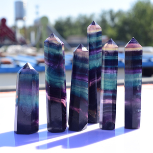 Commercio all'ingrosso Naturale Arcobaleno Intagliato Terminato Fluorite Cristallo Di Quarzo Punti - Product Image 6