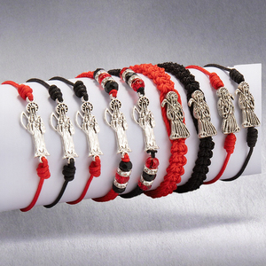 Braccialetti Portafortuna della Santa Morte, Charm Religioso Cattolico, Pulso De La Santa Muerte Messicano, Fatto a Mano in Lega con Corda Intrecciata Rossa e <span class=keywords><strong>Nera</strong></span> - Product Image 6