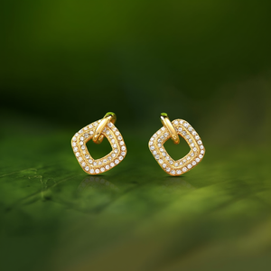 <b>Crystal</b> <b>Earrings</b> PVD Gold Plated 316L Stainless Steel Sustainable Resistant <b>Studs</b> - Product Image 3