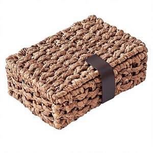 Water Hyacinth <b>Wicker</b> Natural Decorative <b>Storage</b> <b>Basket</b> <b>Lid</b> Rectangular Handwoven Shelf Box for Home Organization Desktop Decor - Product Image 1