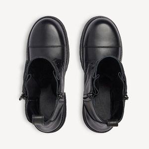 <span class=keywords><strong>Bottines</strong></span> sculpturales à bout rond pour femmes, talon bloc bas, double fermeture éclair latérale, mi-mollet, en microfibre, style motard, vente en gros OEM ODM - Product Image 6