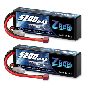 Zeee 7.4V 80C 5200mAh 2S RC Lipo电池硬壳，带Deans插头，用于1/8 1/10 RC车辆RC汽车卡车坦克X-Maxx越野车