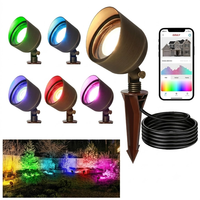 Éclairage paysager RGBW, lampes de jardin d'extérieur, 15W 24V, projecteur LED COB RGBW en laiton, éclairage extérieur intelligent, application intelligente, adressable UCS2904