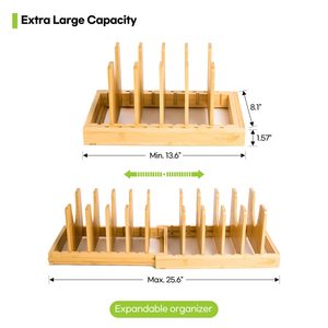 Caja de almacenamiento de cocina de bambú natural ajustable, bandeja para hornear galletas, cubierta de olla, estante extensible para platos para almacenamiento de corte de sartenes - Product Image 3